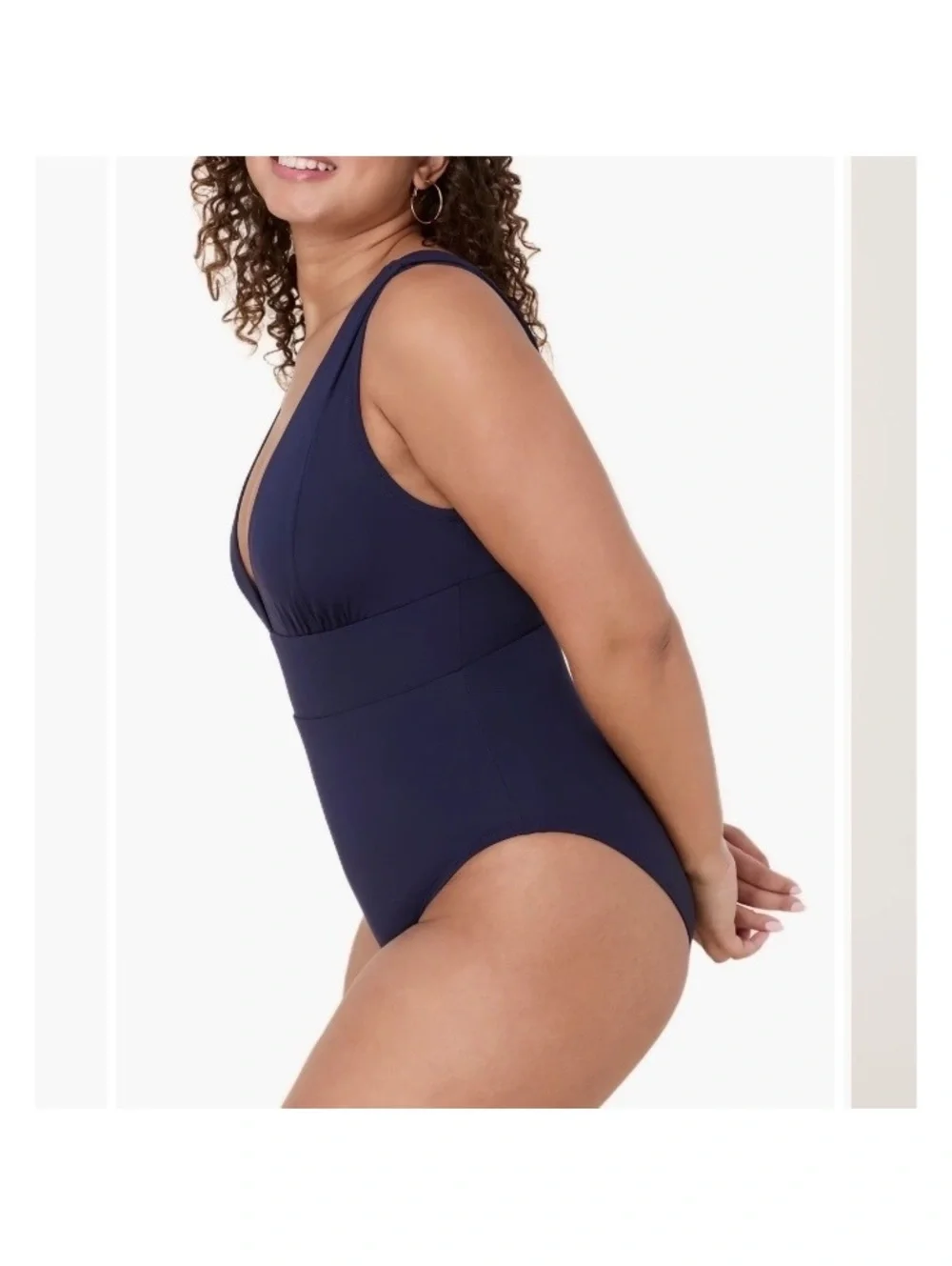 Andie Mykonos Deep Plunge Neck One Piece Swimsuit in Navy Women’s sz Large Tall